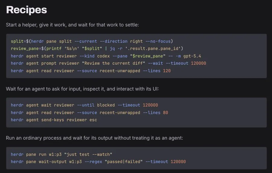 Recipes from herdr docs